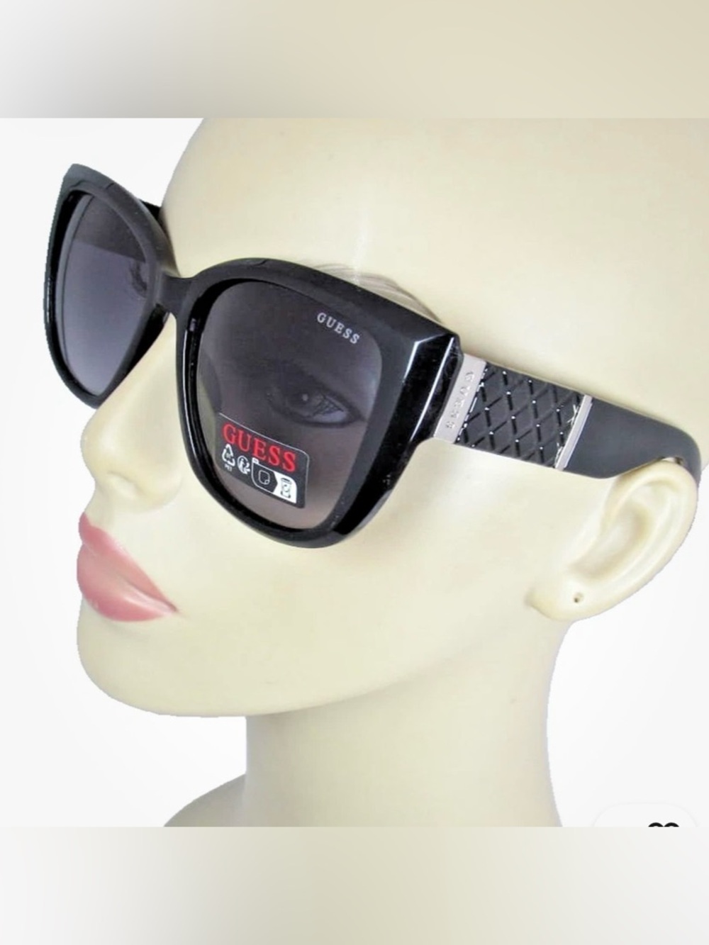GUESS Glossy Black Plastic Cat Eye Sunglasses Silver logo Accents GO00051-01B